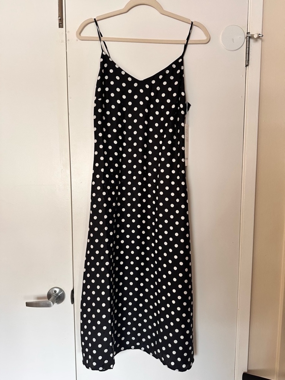 NWT Goelia Black and White Silk Polka Dot Slip Dress M (S)